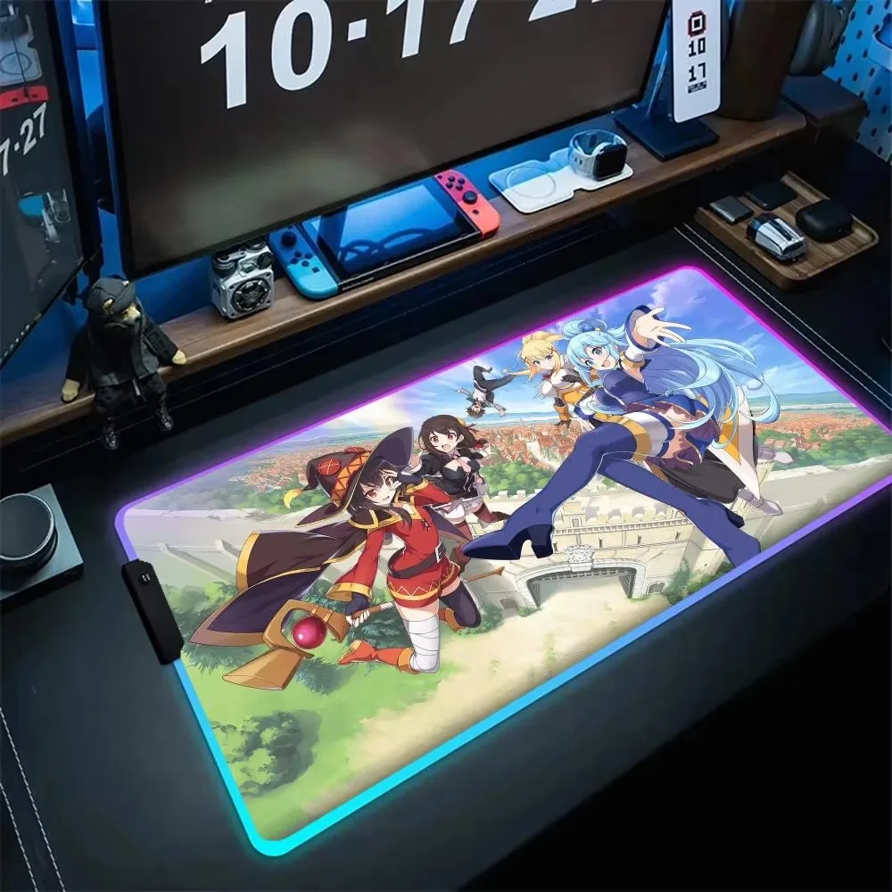 K_konoSuba Mouse Teclado Tapete Para Anime RGB Mouse Mat Luminous Colorful LED Gamer  Extended Pad Durable Keyboard Desk Mat