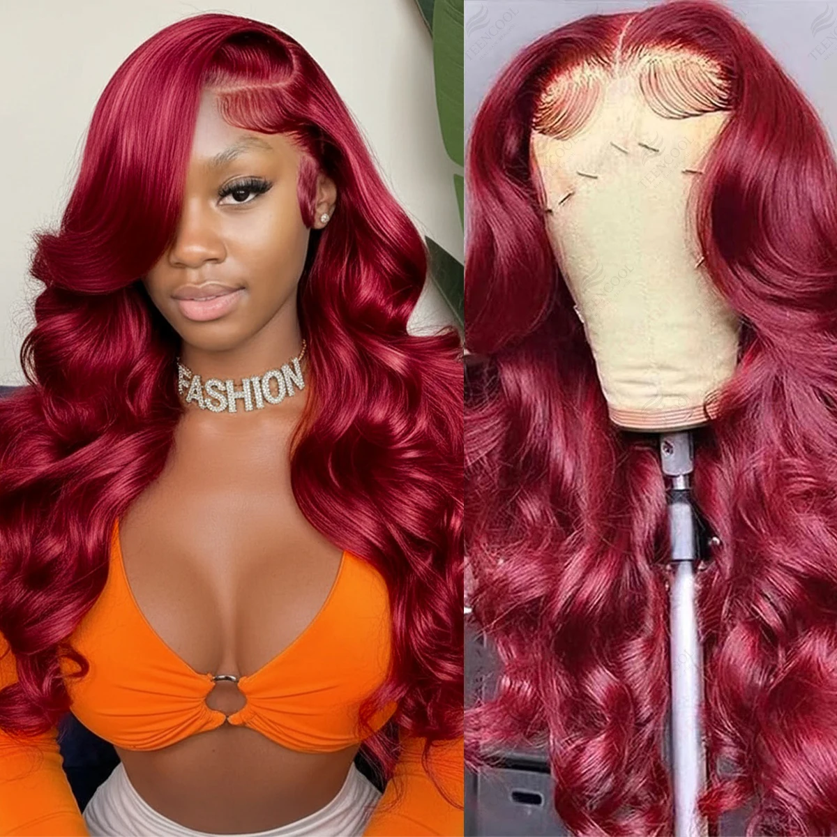 

Бургундский парик из натуральных волос 13x6 с кружевной передней частью, плотность 200, волнистый, 13x4, с красным оттенком, бразильские волосы для женщин