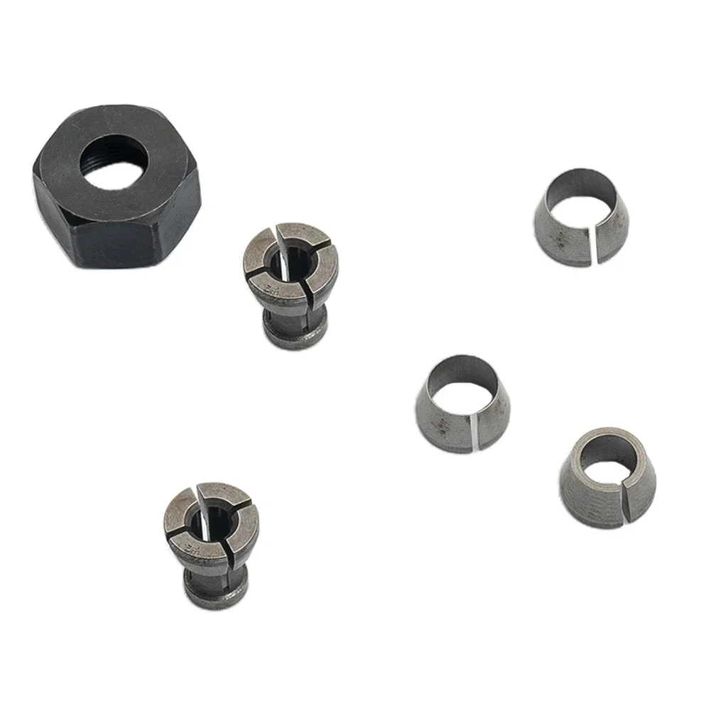 6Pcs M17 Collet Chuck Adapter With Nut Engraving Trimming Machine Electric Router Bit Collets 10mm 9.5mm 8mm 6.35mm 6mm