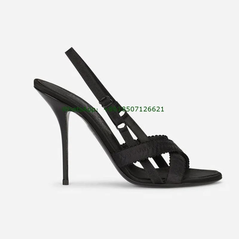 Black Round Toe Cross Strap Sandals Hot Chick Banquet Back Strap Women High Heels