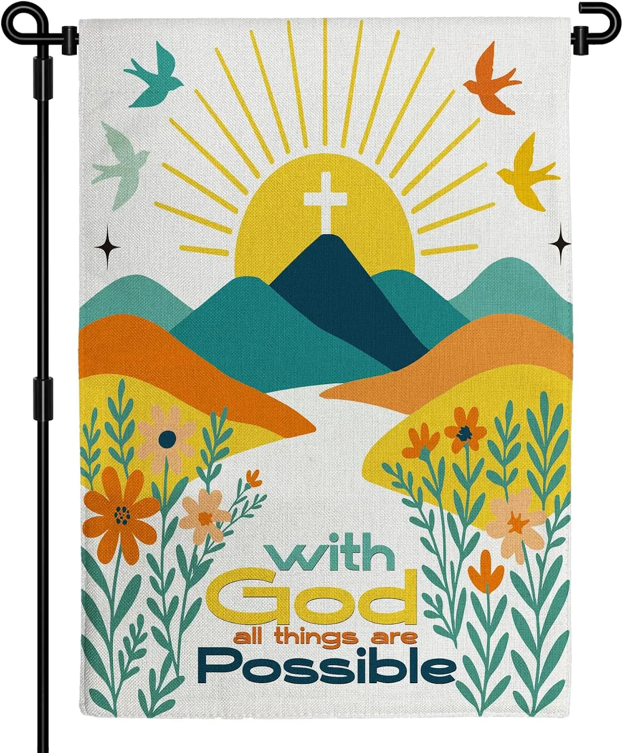 Christian Garden Flag 12x18 Double Sided - God All Things Possible | Summer Yard Decor for Lawn Patio Farmhouse Double Sided kkz