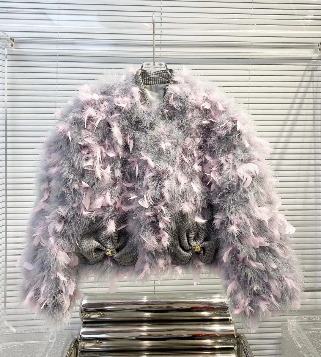 Women's Clothing High quality chic feather jacket Autumn Winter New NO.9