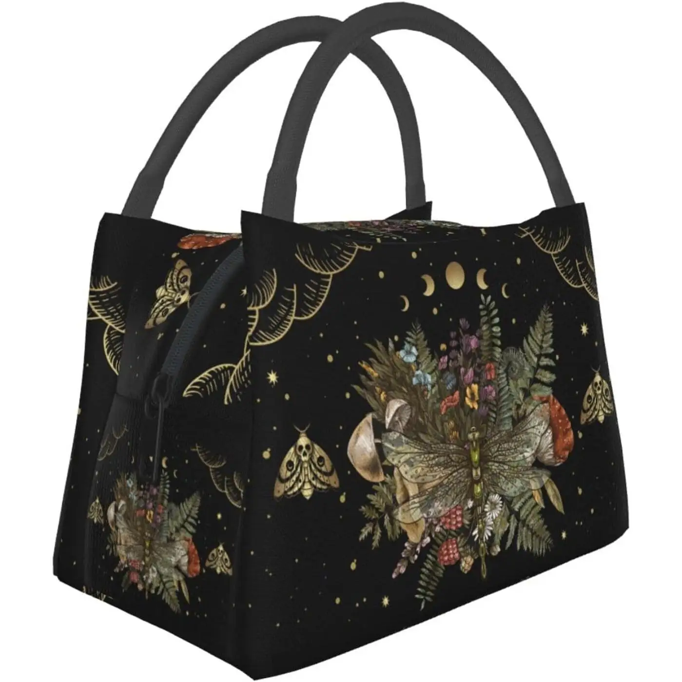 

Dragonfly Of Crescent Moon Forest Witchcraft Insulated Lunch Bags For Women Men, Reusable Lunch Cooler Bags Tote Box Meal Prep