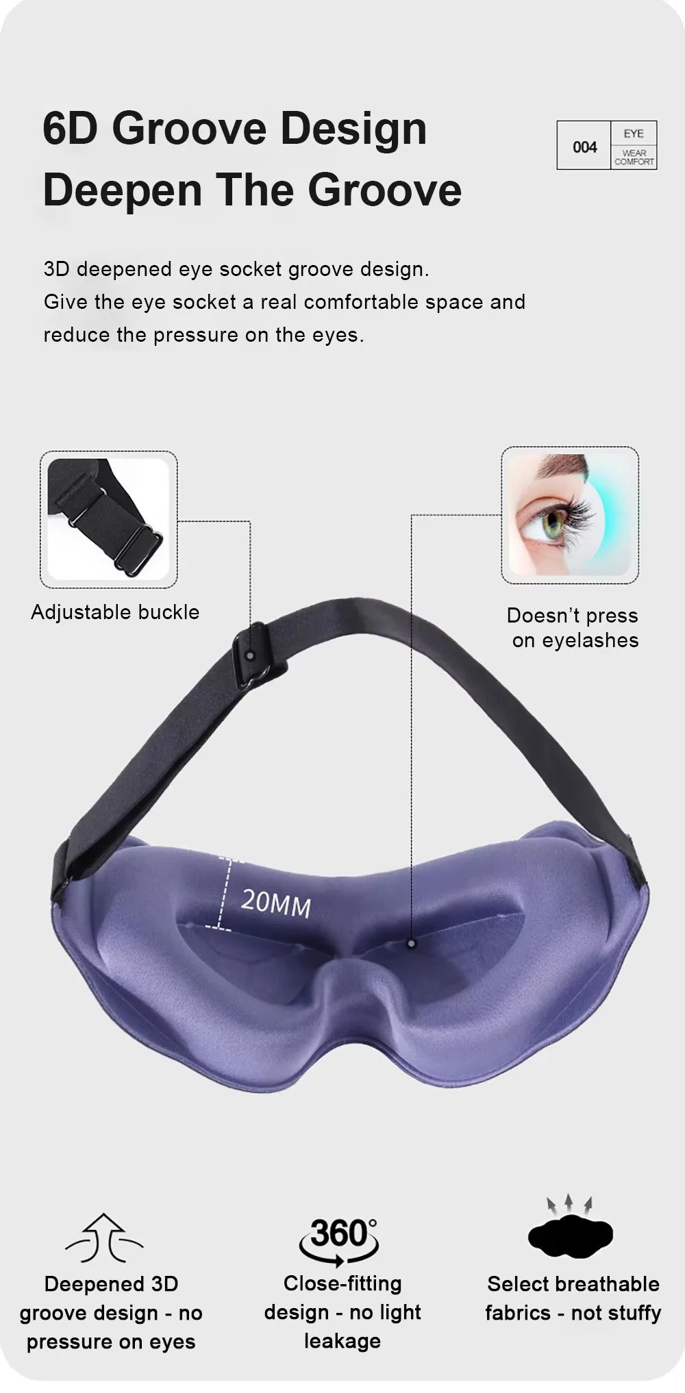 3D-Schlafmaske, Lichtblockierende Schlafmaske für die Augen, Weiche Schlafhilfe-Augenmaske für Reisen, Augenschutz, Atmungsaktive Schlafmaske für die Nacht – Detail 2