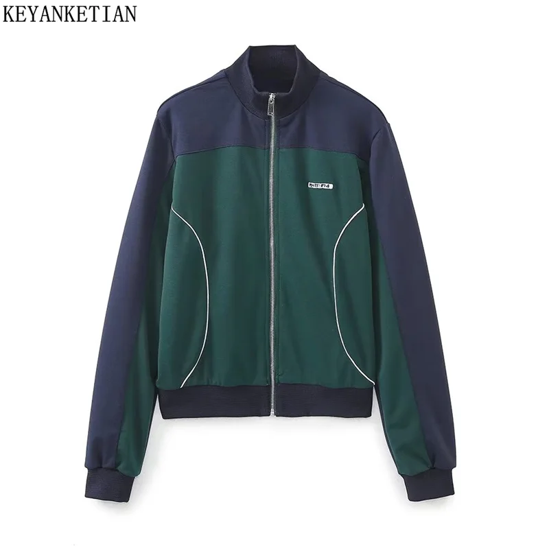 KEYANKETIAN 2024 New Launch Preppy style Women's Contrasting Colors Zipper Hoodie Threaded Patchwork Casual Spring Coat Top