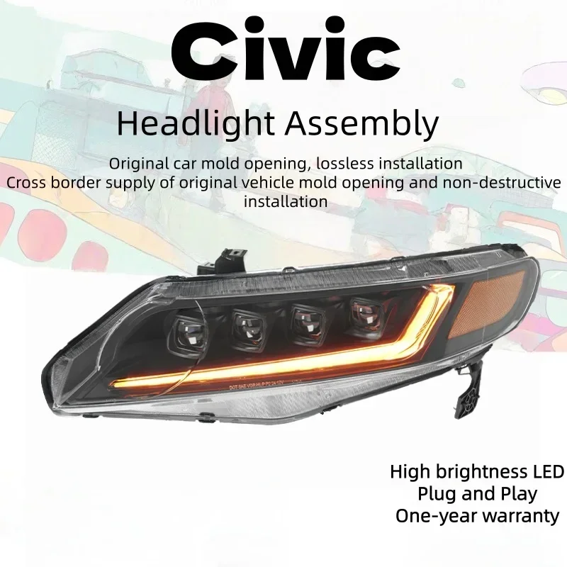 FA1 with Modified LED Daytime Running Light Streamer 12V New for Honda 8th-Generation 06-11 for Civic Headlight Assembly