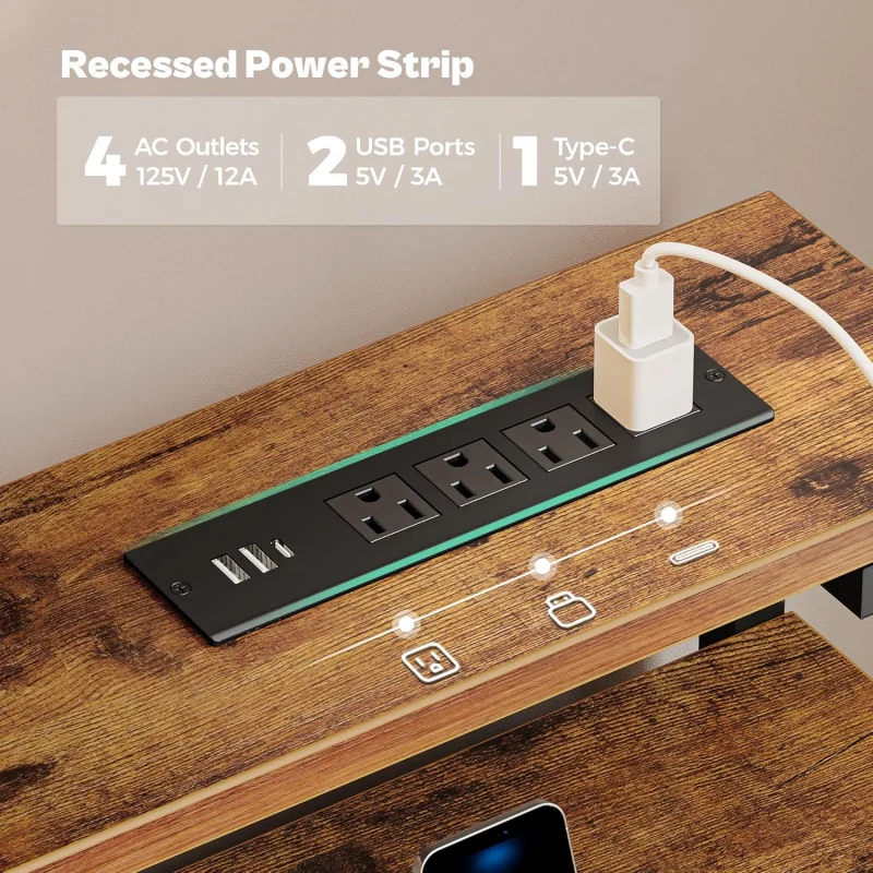 Gaming Desk with 6 Drawers, Computer Desk with LED Lights Power Outlets and Type-C, 47 Inch Office Desk with Storage, Monitor S