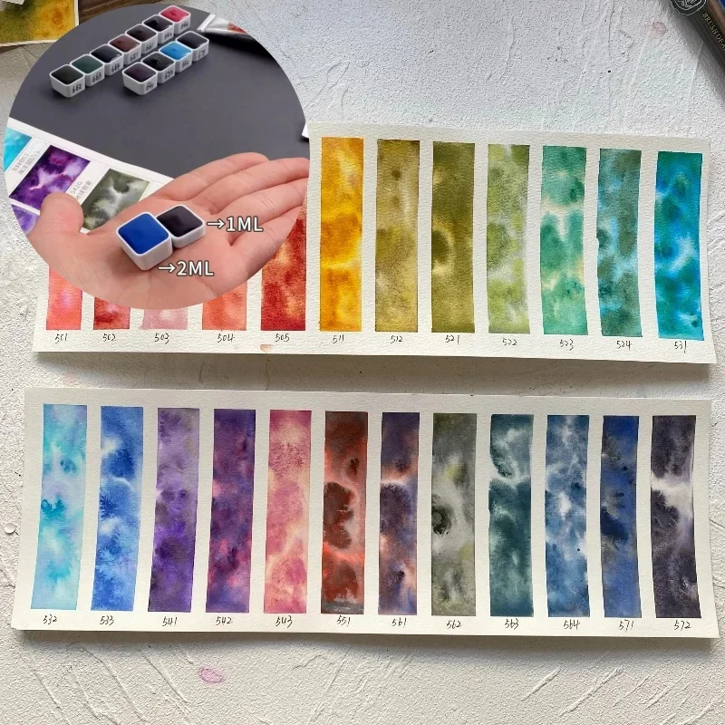 Japan Holbein 24 Farben Granulierende Aquarellfarben 1/2ml Unterverpackung Künstler-Schichtfarben Pigment Tragbare Probierfarbe für Kunstwerke