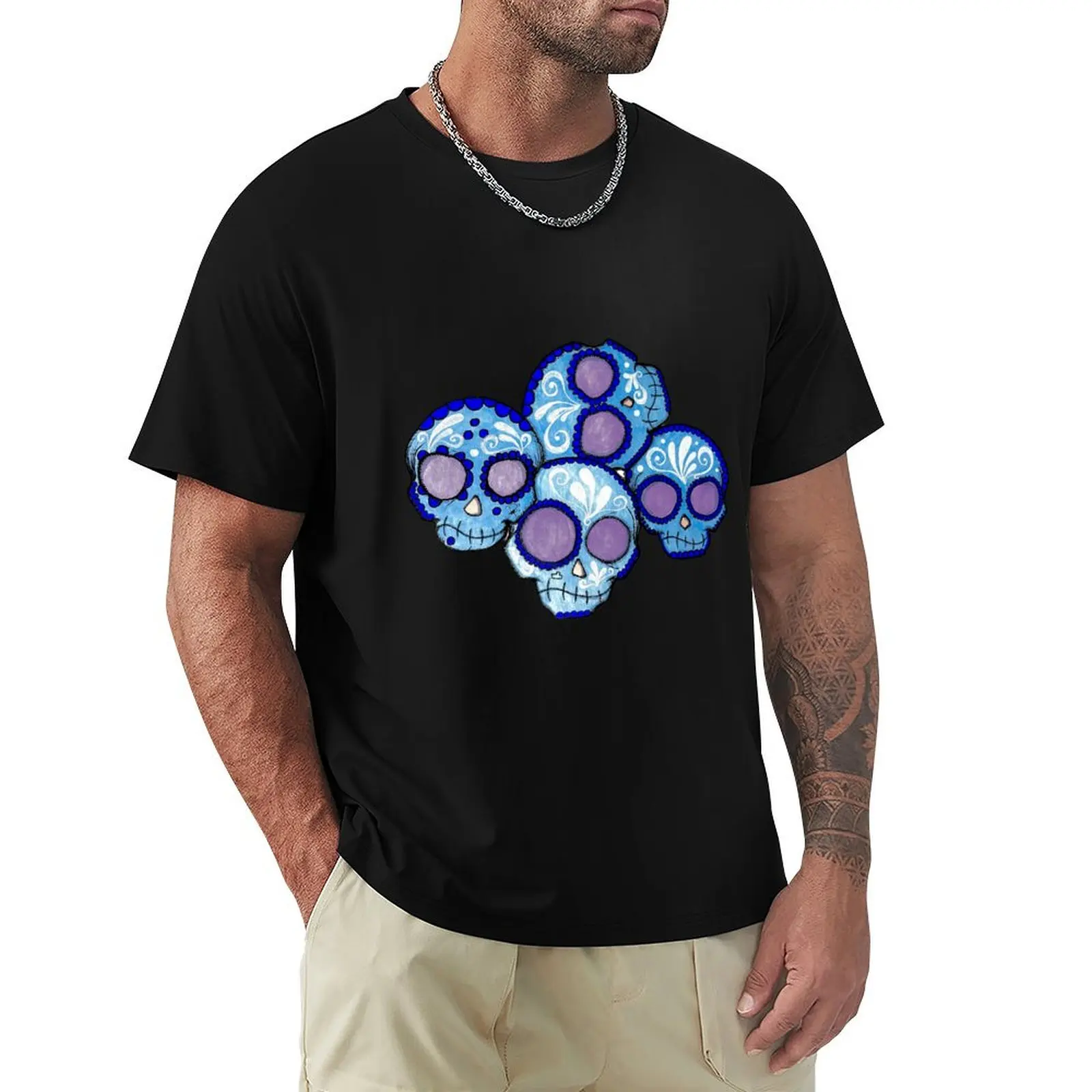 Blue Sugar Skulls T-Shirt graphics cotton graphic tees kawaii clothes vintage mens graphic t-shirts anime