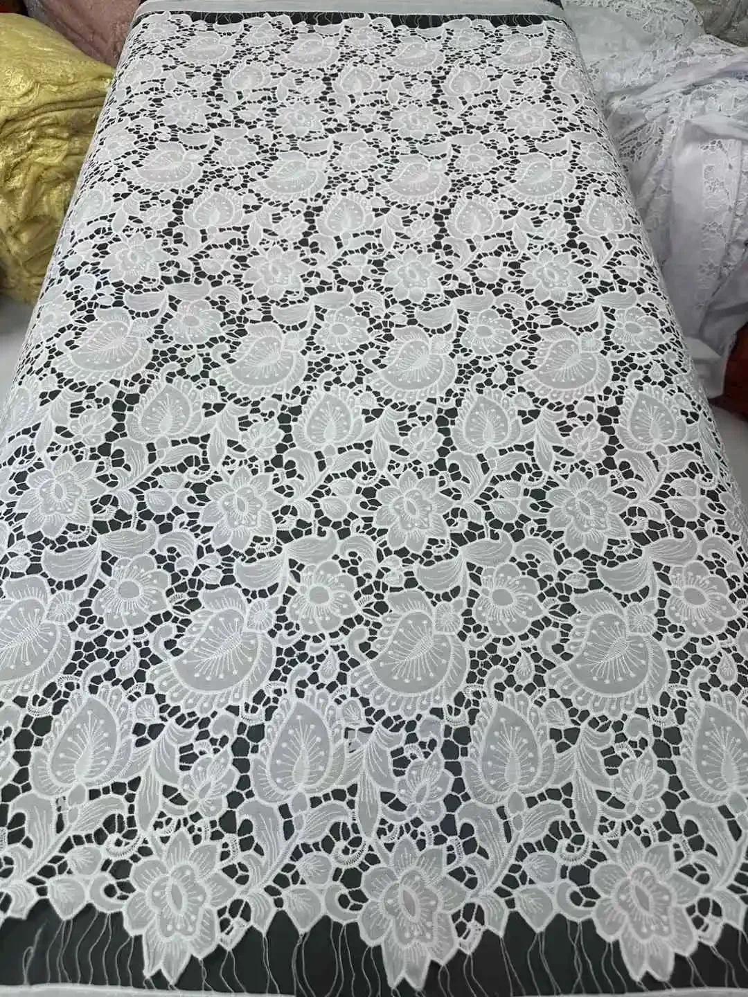 

2025 White French Lace Fabric Latest African Cord Chiffon Lace Fabric African Embroidered For Bridal Wedding Party Dress AHA2056