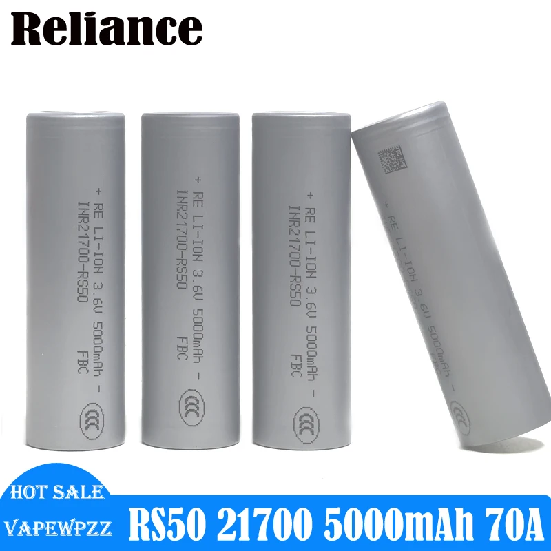 

1-24 piece Original Reliance RS50 21700 Li-Ion Battery 5000mah 3.6V 70A Rechargable Tabless Batteries for E-bike Battery Pack