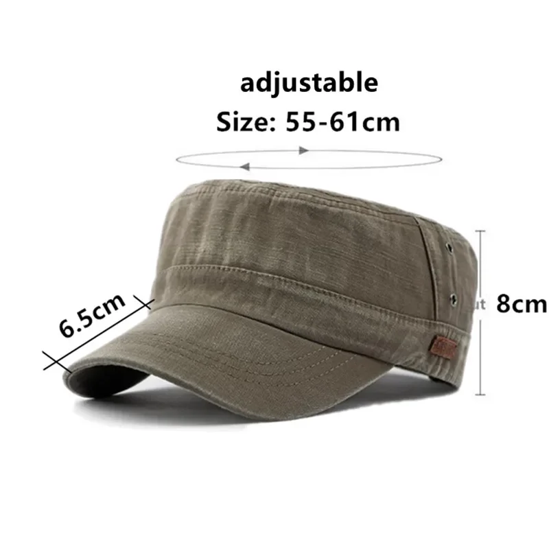 

Snapback Cap Flat Caps For Men New Washable Cotton Vintage Military Hats Personality Make Old Retro Men's Camping Fishing Cap
