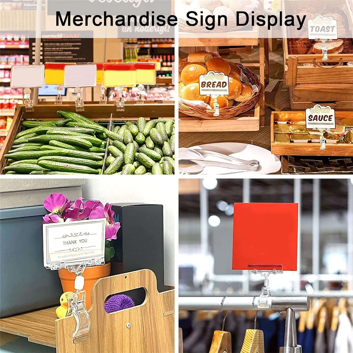 30 Pcs Label Holders Sign Clip, Plastic Clear Rotatable Sign Clips, Merchandise Sign Display Clip, Price Tag Clamp