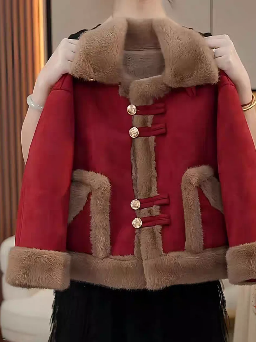 

Кожаное меховое пальто на подкладке для девочек, зимнее повседневное пальто с воротником, детская одежда, верхняя одежда, модная осенняя новинка...