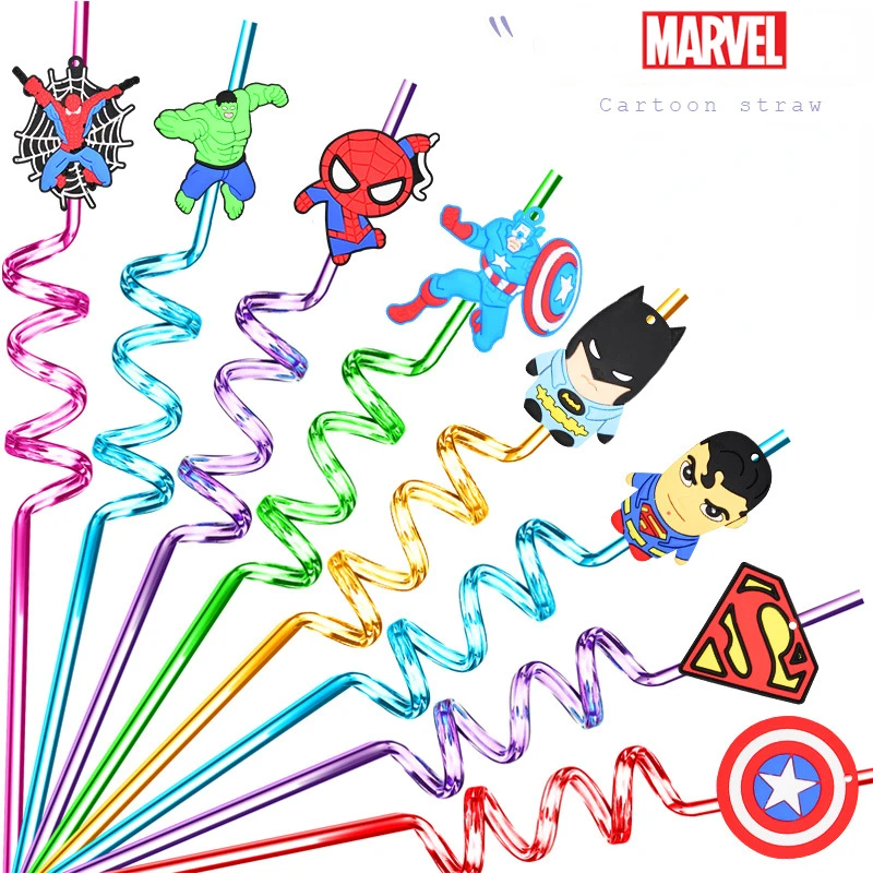 Marvel Spider-Man Iron Man Hulk Friends wiederverwendbare Trinkhalme, Geburtstagsparty-Zubehör, Arten von Design-Party-Geschenken, Spielzeug