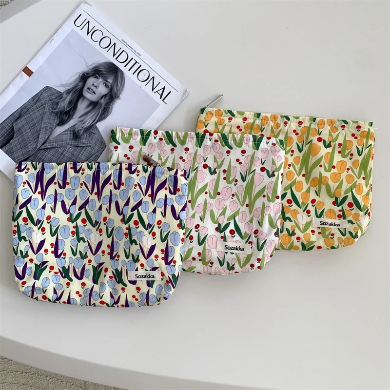 Damenmode Tulpe Blumen Kosmetik tasche Clutch Make-up Beutel Reisen täglich große Kapazität Lagerung Kultur beutel Veranstalter Tasche