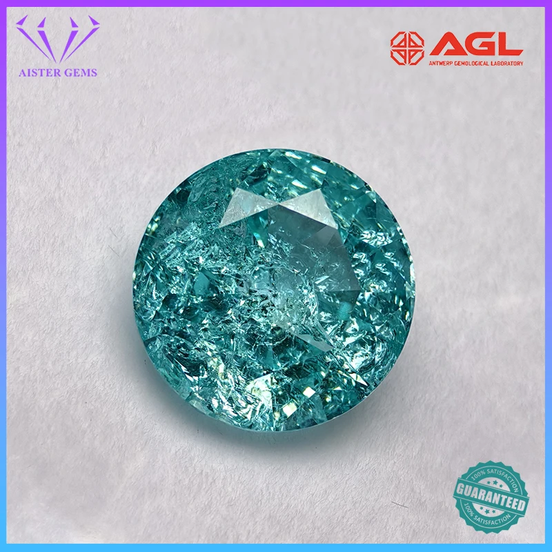 

Выращенный в лаборатории параиба, круглый потрескавшийся лед, турмалин, драгоценный камень для самостоятельного изготовления ювелирных изделий, материал на выбор, сертификат AGL