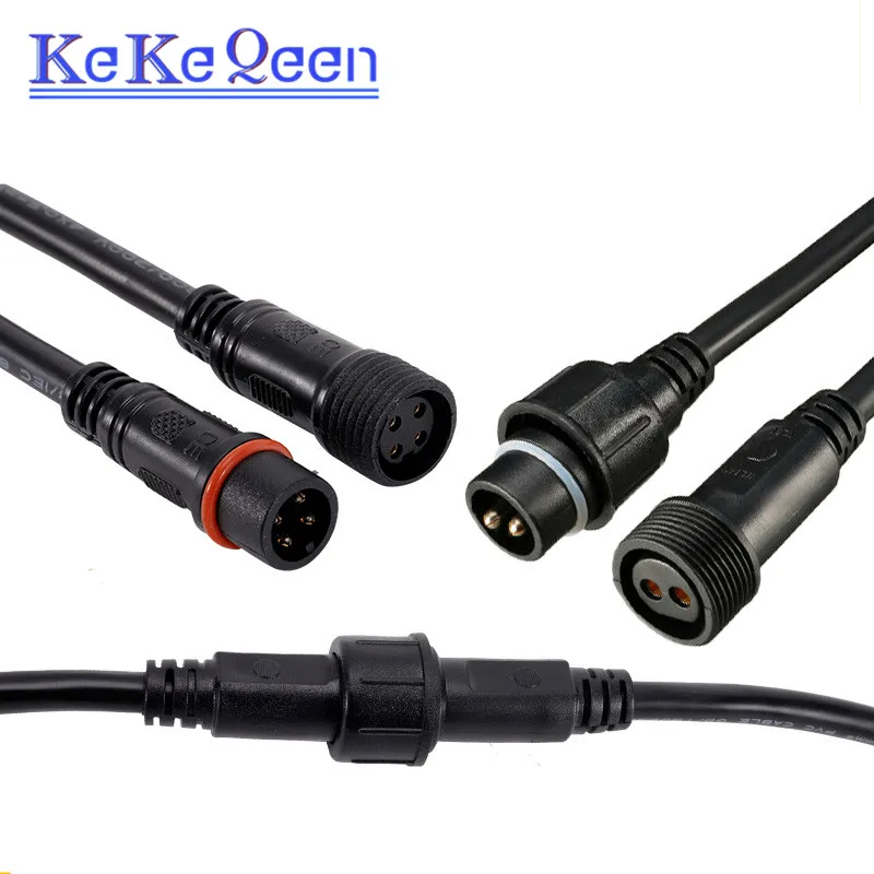 Waterproof Male Female Cable Connector IP67 2 -8 Pin 0.3/0.75/1.52/2.5Square Plug Butt Extension Line Outdoor LED Wire Connector