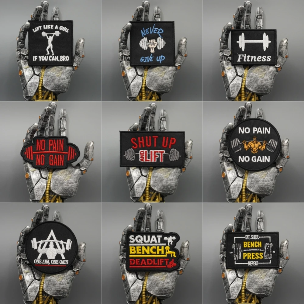 Kein Schmerz, kein Gewinn, Gestickter Aufnäher, Applikation zum Aufnähen, Punk-Biker-Band-Rock-Kleidungsetikett, Klettverschluss oder zum Aufbügeln – Detail 1