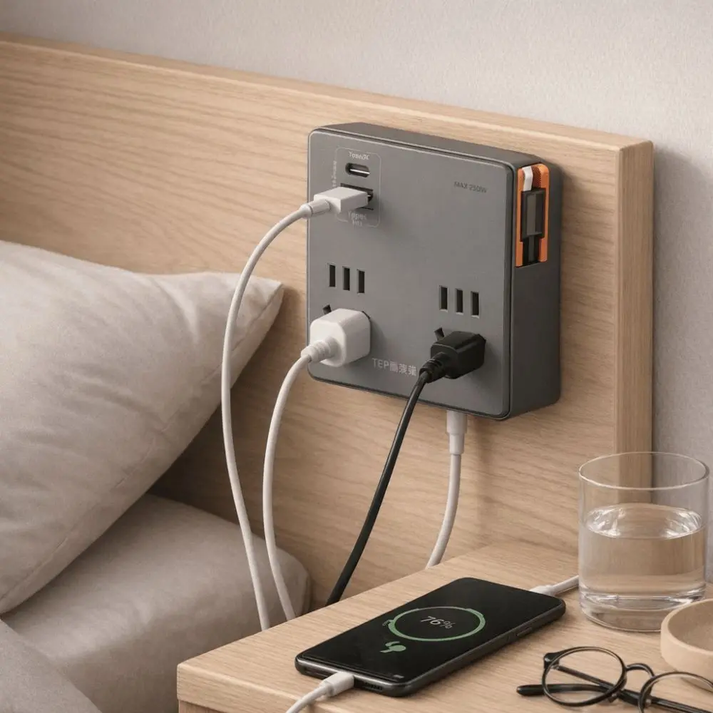 

Efficient Charging Flat Plug Power Strip USB C Ports Space Saving Power Expander Widely Outlets Multi Port Charger Home Use