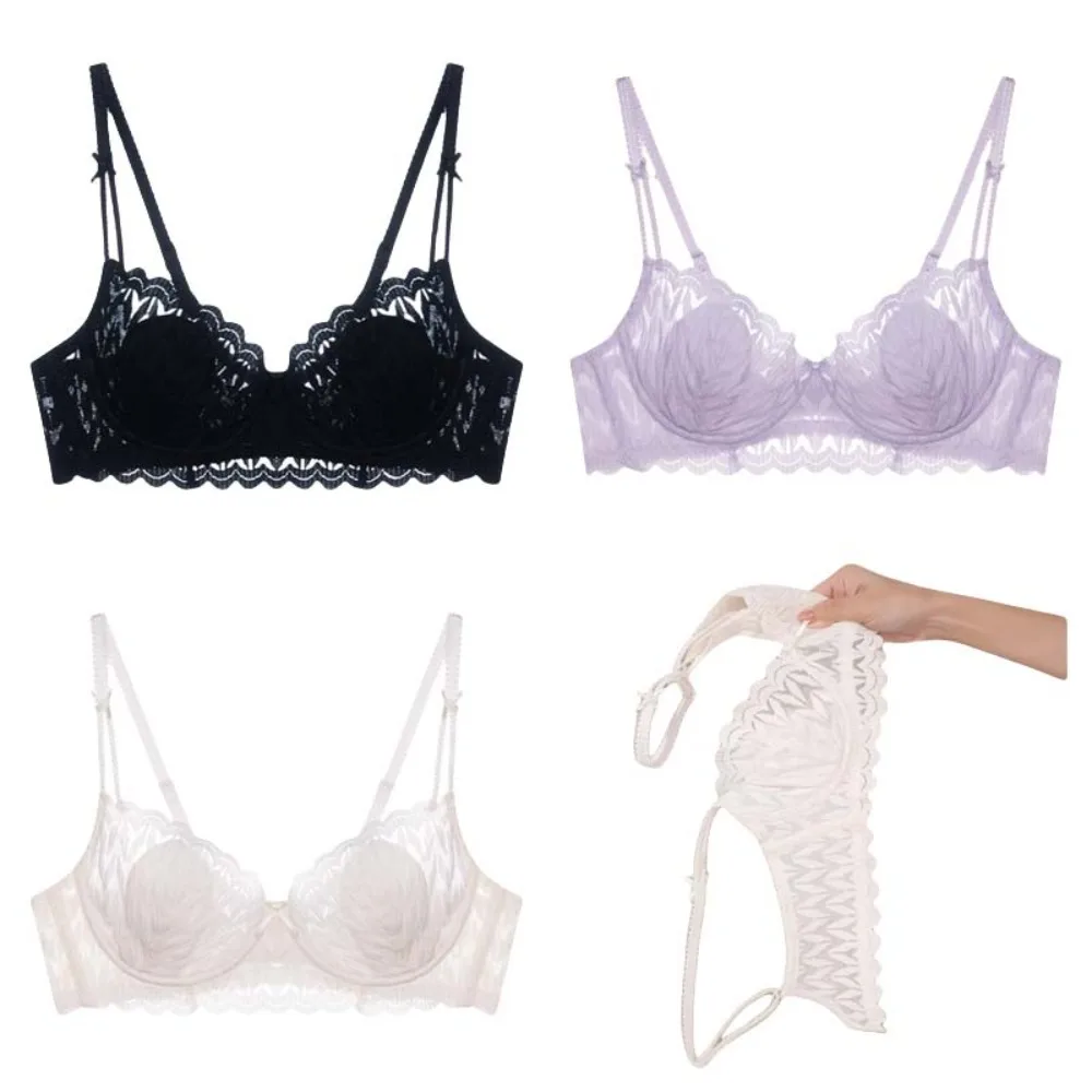 

Bow Strap Lace Deep V Bra Soft Steel Ring Close-fitting Brassiere for Women Adjustable Anti-sagging Lace Thin Bow Bras