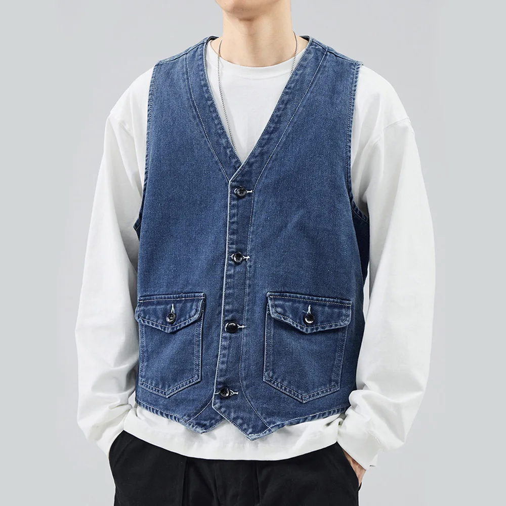 

Джинсовый жилет для мужчин, японская уличная одежда, свободный повседневный винтажный джинсовый жилет-карго, жилет Cityboy, уличный жилет, женская куртка без рукавов