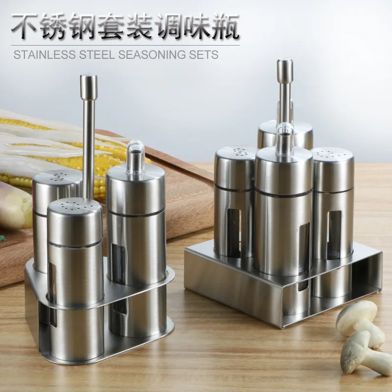 Stainless Steel Kitchen Seasoning Bottle Set Pepper Bottle Holder Kitchen Tools for Oil Salt Vinegar Storage