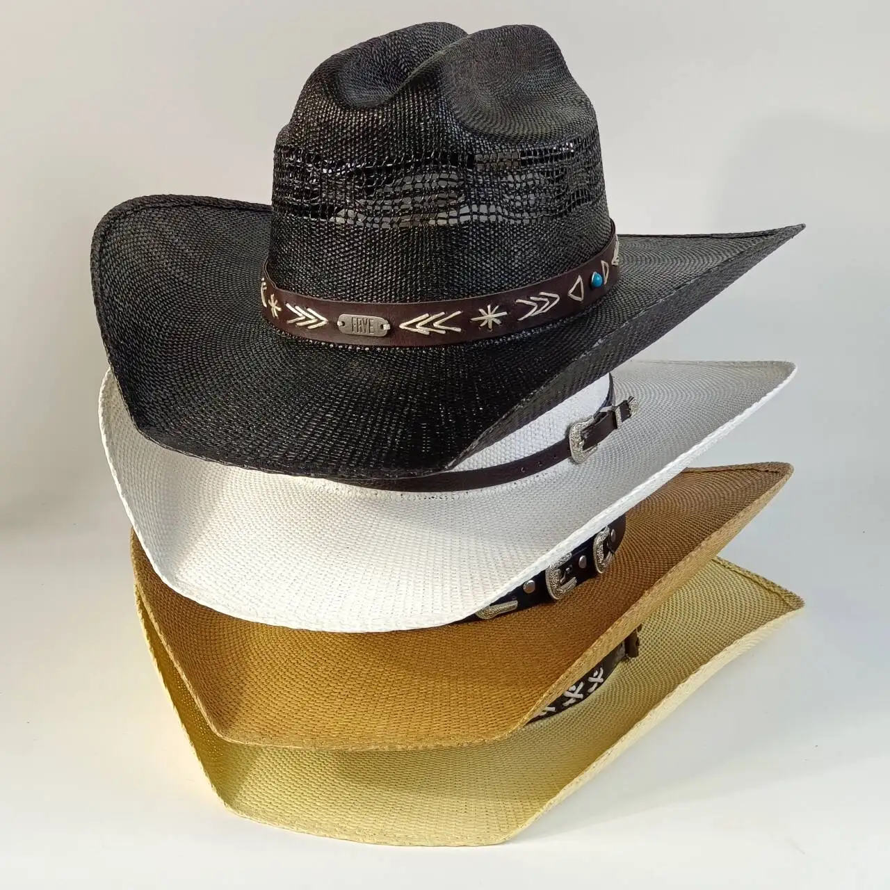 Western Cowboy Strohhut mit breiter Krempe, formstabil, aus Stroh, Cowboyhut für den Außenbereich, Sommer-Sonnenschutz, Ranchhut, Cowboyhut