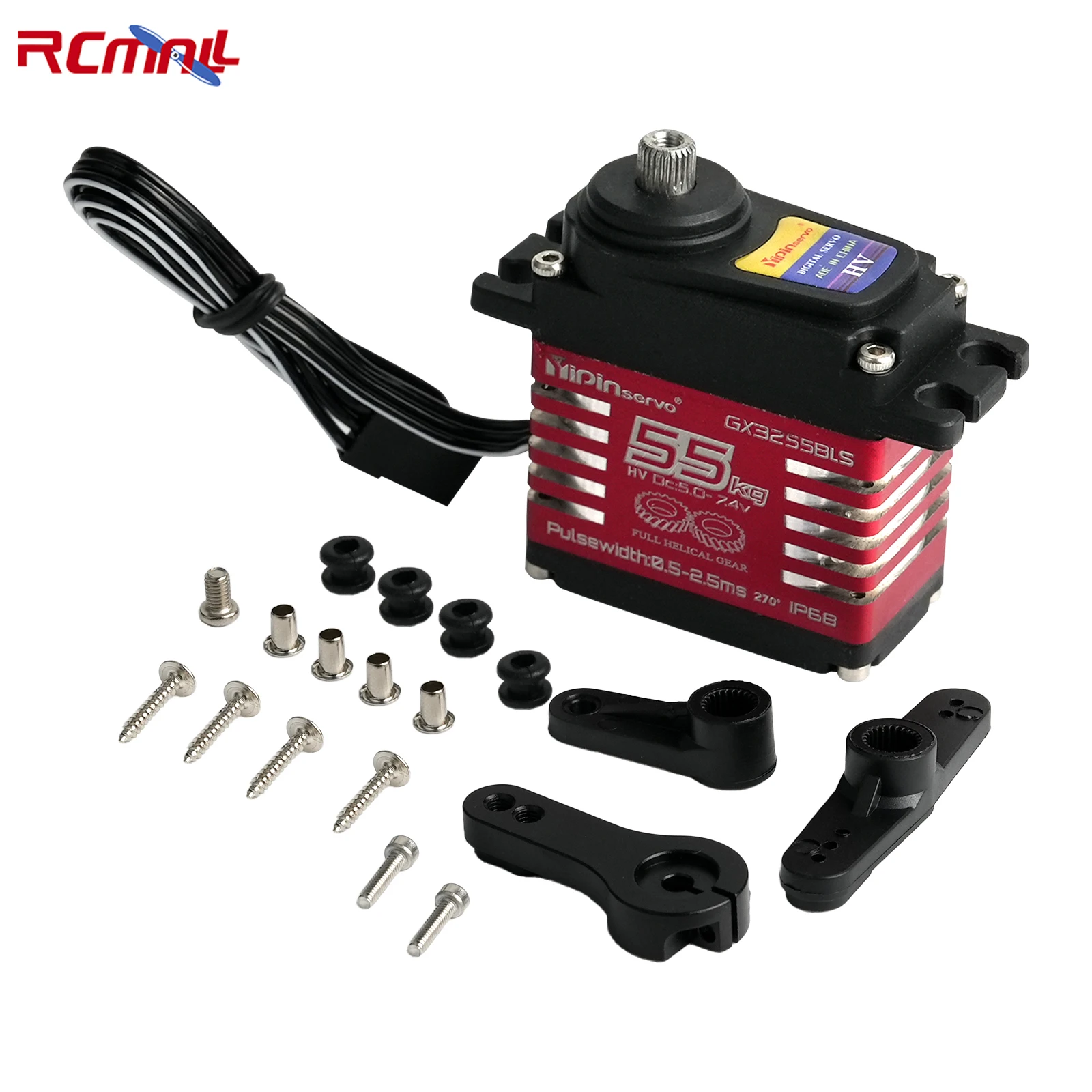 RCmall 55KG High Torque Digital Servo Waterproof Brushless Motor 180/270/360 Degree Steel Gear Robotic Servo Motor for RC Cars