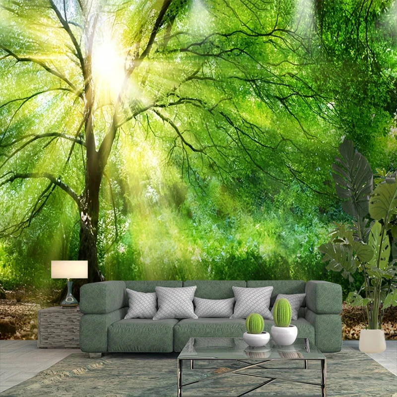 1PC Forest Sunlight Tree Beam View Print Backdrop Banner, Bedroom Living Room Photo Background, Polyester, Home Decor, Wall Art