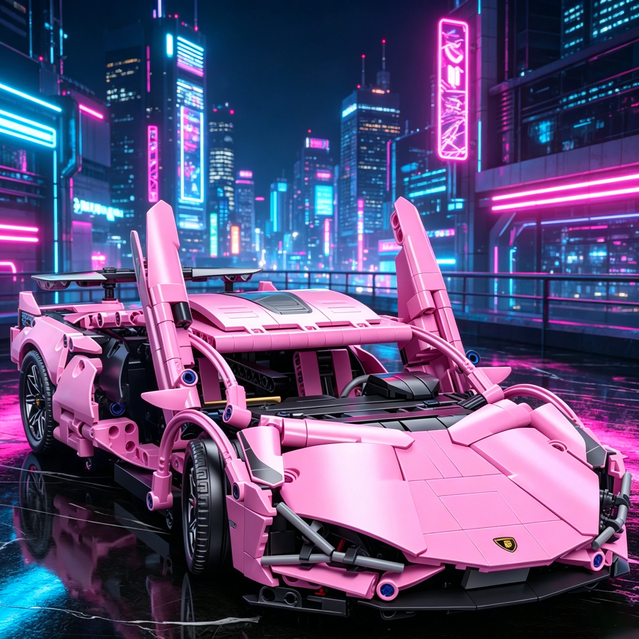 

1:14 Pink Racing Car Building Block Kit City Speed Sports Vehicle Model DIY Assemble Bricks Toy for Children Adult Birthday Gift
