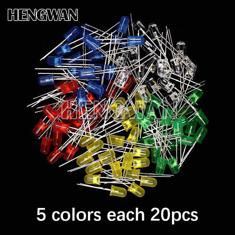 100pcs 3mm 5mm LED Light White Yellow Red Green Blue Assorted Kit DIY LEDs Set Electronic DIY Kit