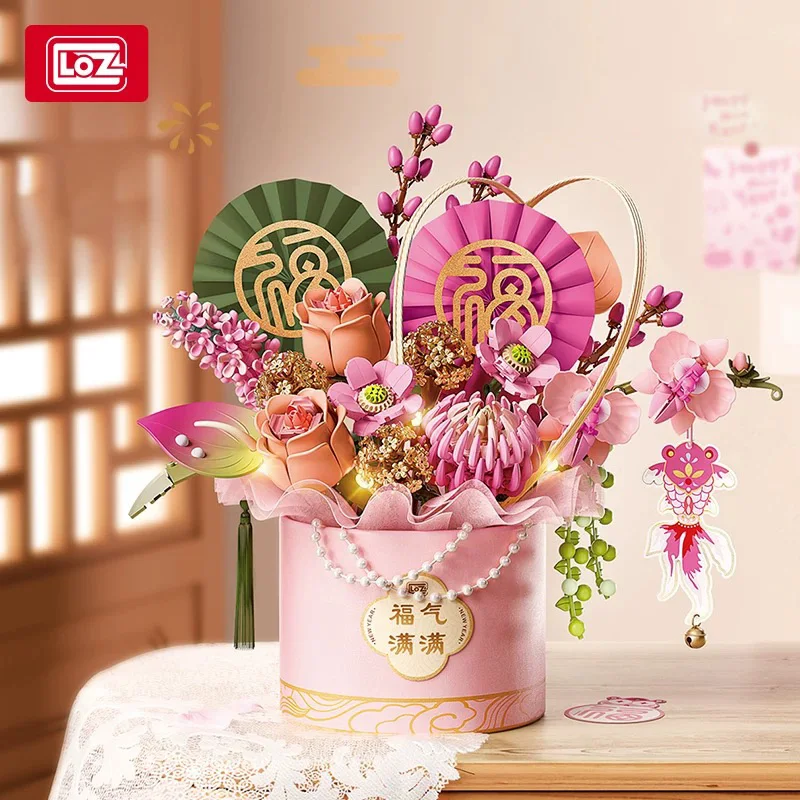 LOZ-1964 Spring Festival New Year rose building block toy flower living room decoration flower bouquet New Year gift