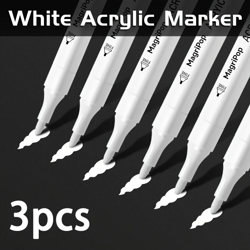5pcs White Acrylic Marker,Permanent Pen Art Supplies for Black Paper,Tire,Plastic,Stone,Metal,Painting for Artists,Beginners