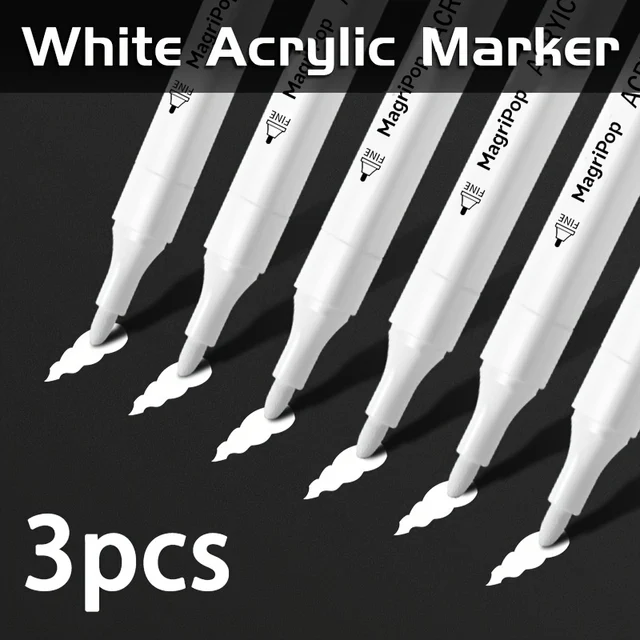 5 szt. Biały marker akrylowy, trwałe artykuły artystyczne do czarnego papieru, opony, plastiku, kamienia, metalu, malowania dla artystów, początkujących
