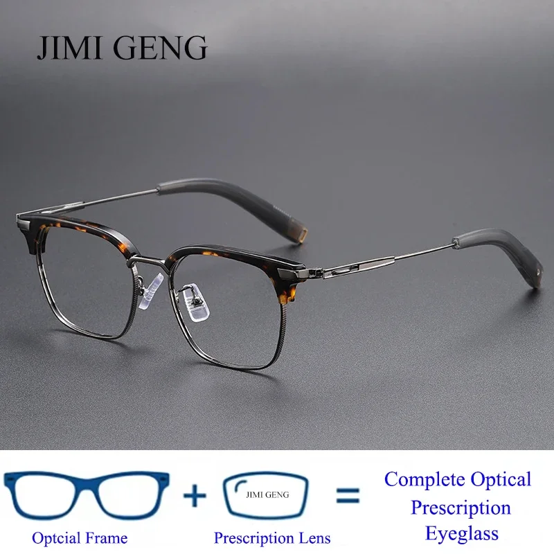 

Pure Titanium Square Eyeglasses Frames for Men Retro Brand Designer Handmade Acetate Eyebrow Prescription Eyewear Men Male Hot