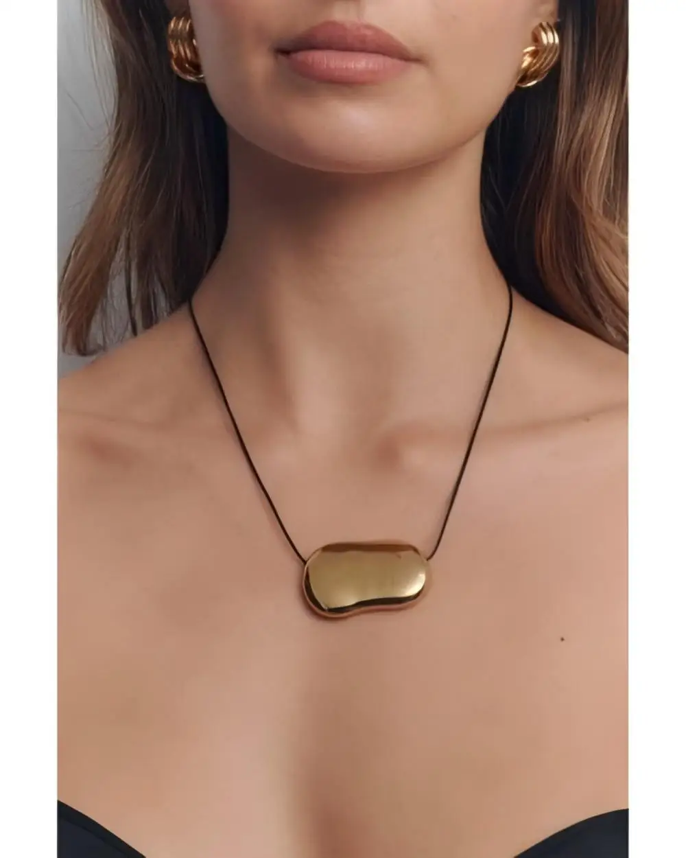 Fashion Stainless Steel Geometric Smooth Pendant Waterproof Black Rope Necklace Classic Party Jewelry Accessories
