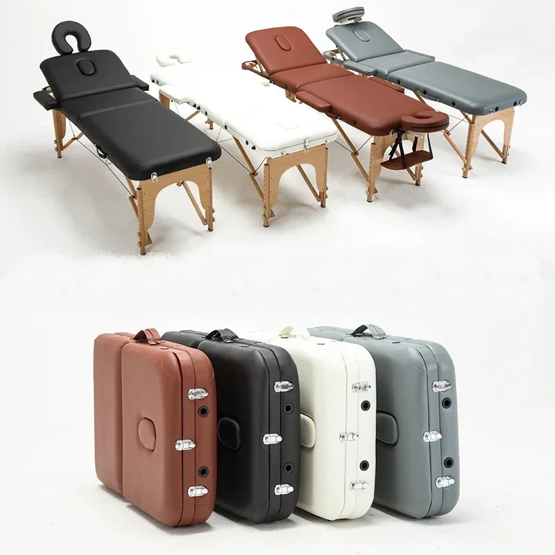 QQFurniture Leather Wooden Tattoo Spa Beauty Massage Bed Table With Patio Facial U Shaped Headrest Foldable Adjustable