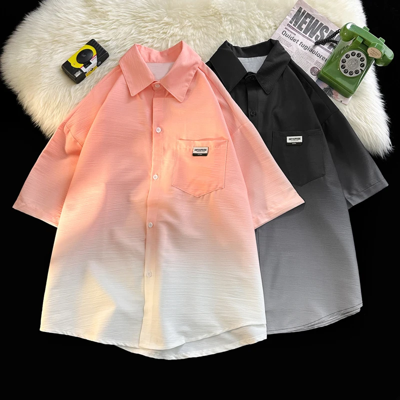 

Ice Silk adient ort Sve Men's irt Summer New Trend Brand American Workwear Design Sensation Couple Jaet