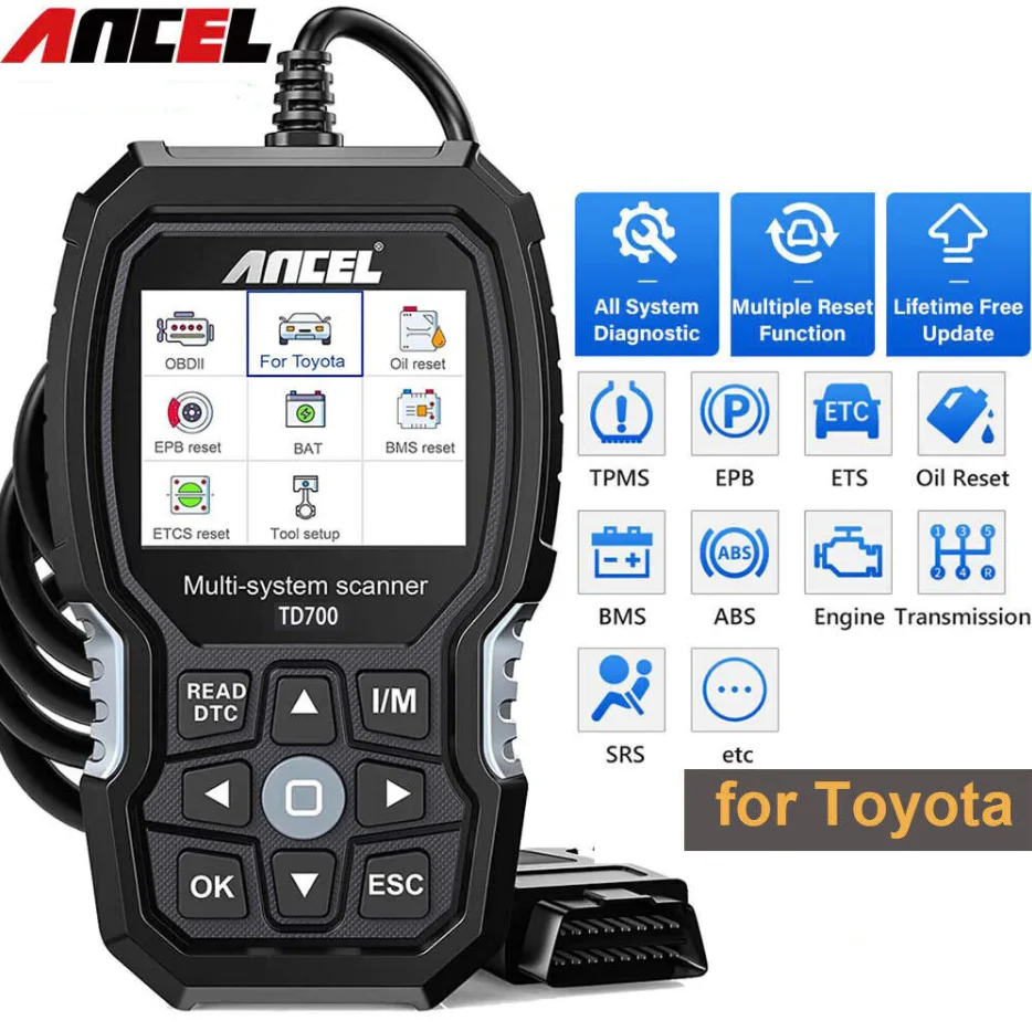 

Ancel TD700 All System OBD2 Scanner Transmission TPMS Relearn ABS Engine Car Diagnostic Scan Tool for Toyota/Lexus/Scion