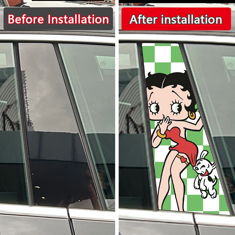 2pcs Anime Cute LSweet Lovely Girl Car B-pillar Stickers Center Column Decoration Cover Scratches Waterproof Decals