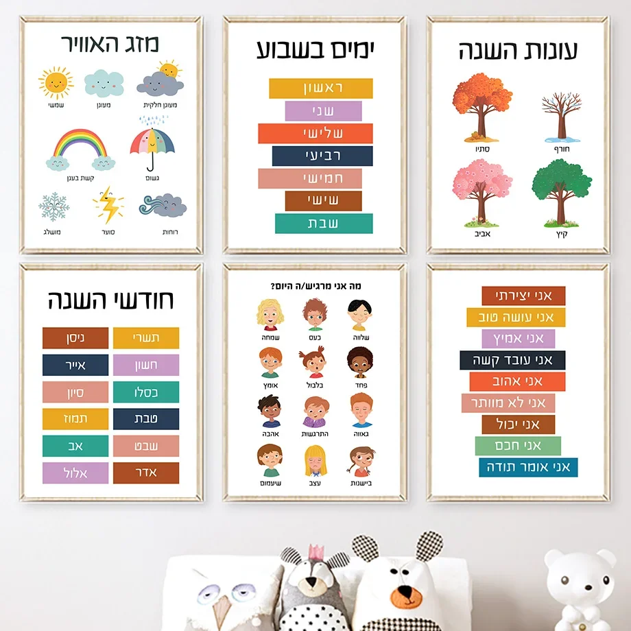 1PC--Colour Season Emotional Weather Moon Phase Hebrew Wall Art Canvas Paintings Posters And Prints Wall Pictures Kids Room D