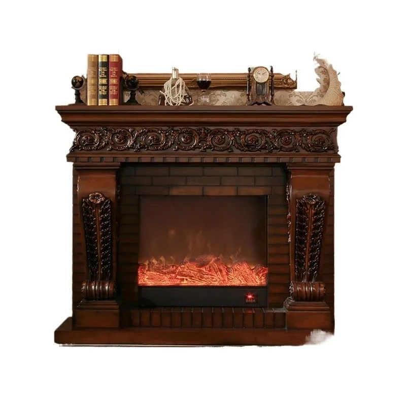 

Yjq Retro Simulation Flame Heating Electronic Fireplace Decoration TV Cabinet Antique Style Fireplace Mantel