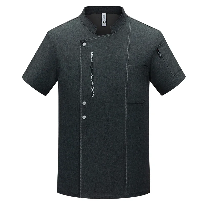 Men  Chef Jacket black uniform short sleeve Chef coat  apron work clothes logo Chef shorts Summer Breathable Restaurant Kitchen