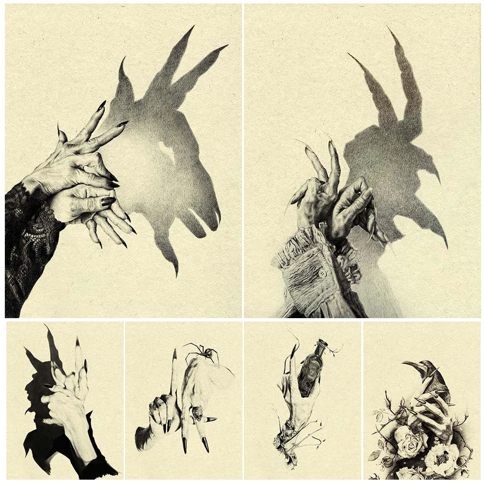 

Witch Finger Shadow Magic Vintage Wall Art Canvas Painting Witch Hand And Dark Crow Witchcraft Art Poster Print Home Decoration