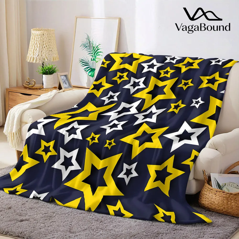 Yellow Layer Star Print Flannel Blanket Warm Soft Halloween Christmas Decorative Couch Warm Cozy All-Season Gift