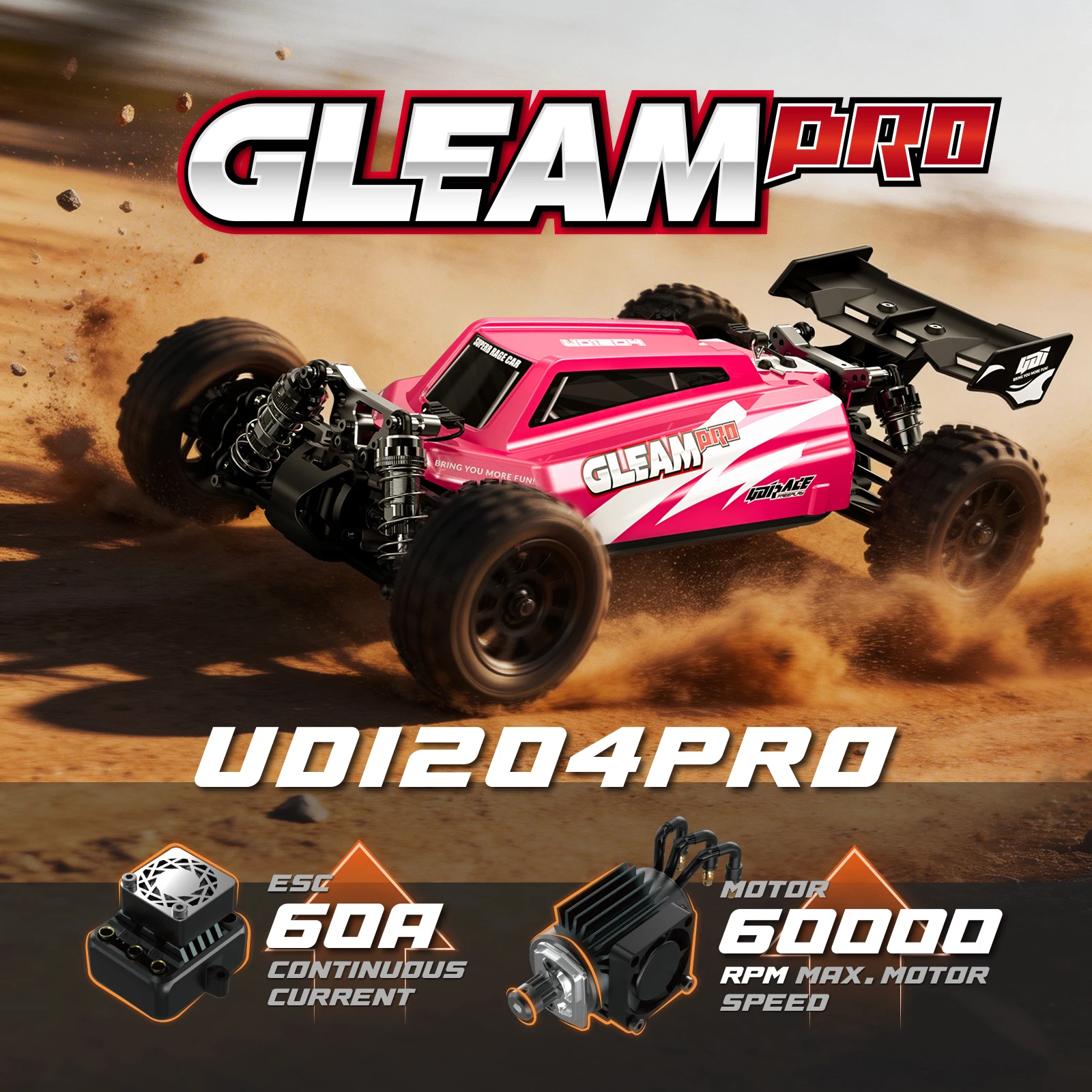 UDIRC 1/12 GLEAM 4WD Brushless RC Car 1204 UD1204PRO 50MPH Ultra Fast All Terrain Desert Off-Road Short Course Truck Fast RC Car