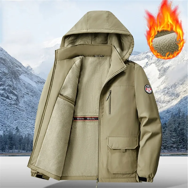 

Thickened Fleece-lined Windproof and Waterproof Autumn/Winter Cotton Jacket, Men's Large-size Workwear Outdoor Coat