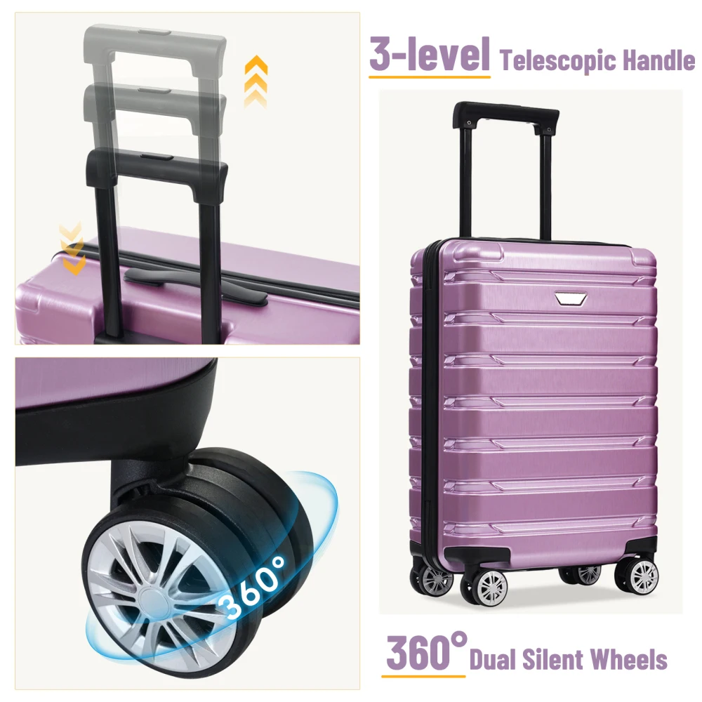 Hardshell Luggage Set 3 Piece Durable ABS+PC Travel Suitcase with Spinner Wheels for Men Women (20/24/28 Inch)