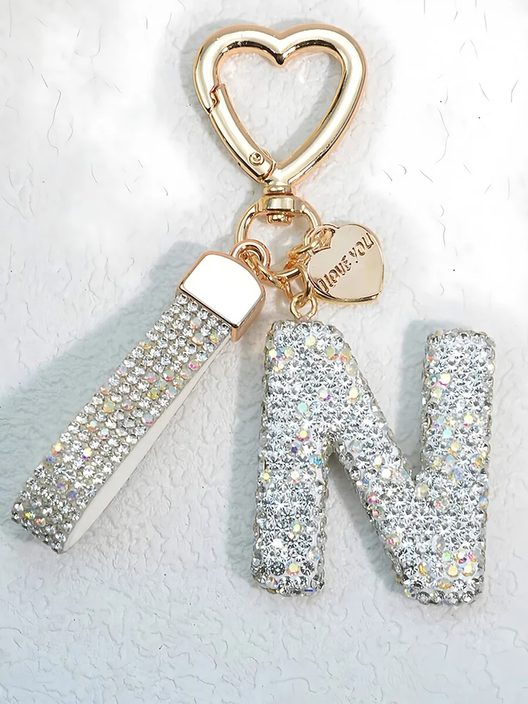 Glänzender Diamant-Besatz 26 Englische Initialen Schlüsselanhänger Auto Hochwertiger Schlüsselring Damenhandtasche Zierlicher Anhänger Thanksgiving-Geschenke – Detail 14
